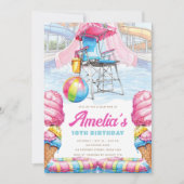 Waterpark Birthday Lifeguard Chair & Pool Fun Einladung (Vorderseite)