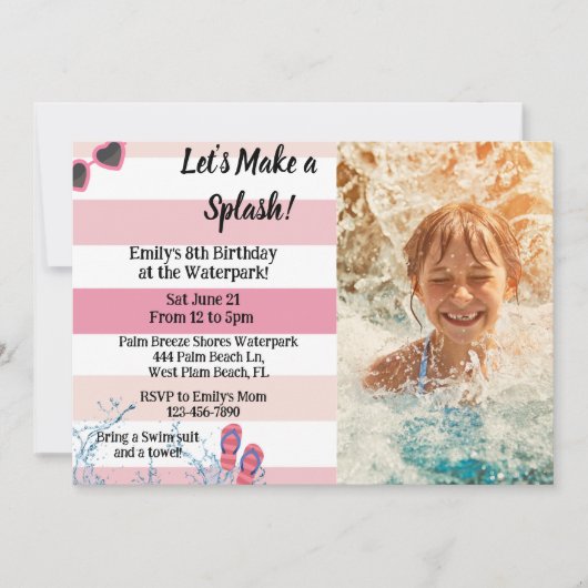 Waterpark Birthday Pool Sommer Giro Birthday Einladung (Vorderseite)