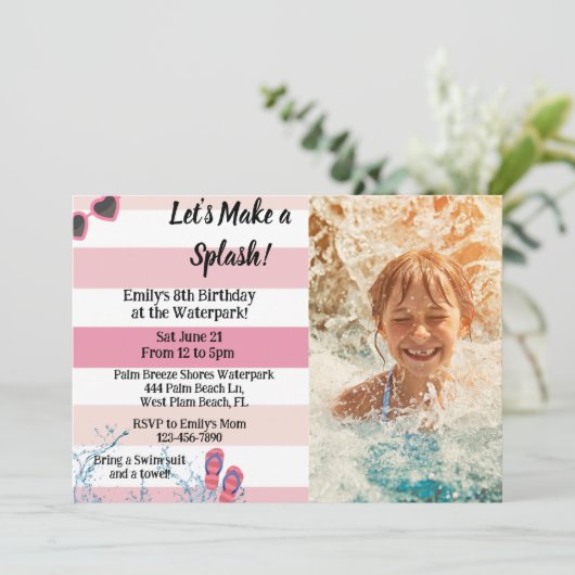 Waterpark Birthday Pool Sommer Giro Birthday Einladung (Stehend Vorderseite)