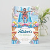 Waterpark Fun Teen Summer Slide Party Birthday Einladung (Stehend Vorderseite)