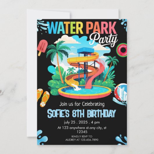 Waterpark Pool Party Geburtstag Einladung (Vorderseite)