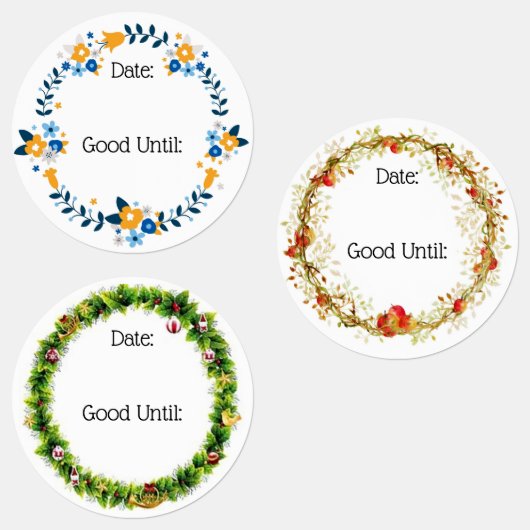 Waterproof Food im Stil eines saisonalen Kranzes Etiketten (Gruppe)