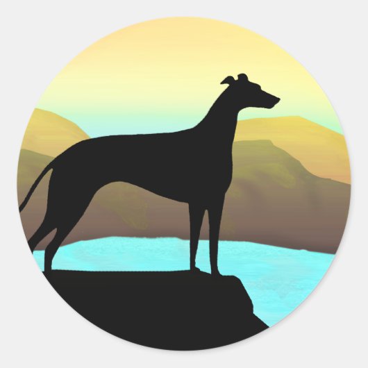 Waterside Greyhound Dog Landschaft Runder Aufkleber (Vorderseite)