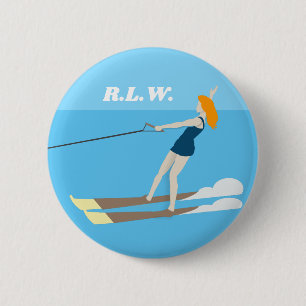 Waterski im Vintagen Stil Button