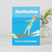 Waterski im Vintagen Stil Einladung (Stehend Vorderseite)