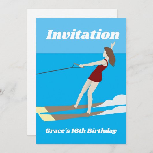 Waterski im Vintagen Stil Einladung (Vorne/Hinten)