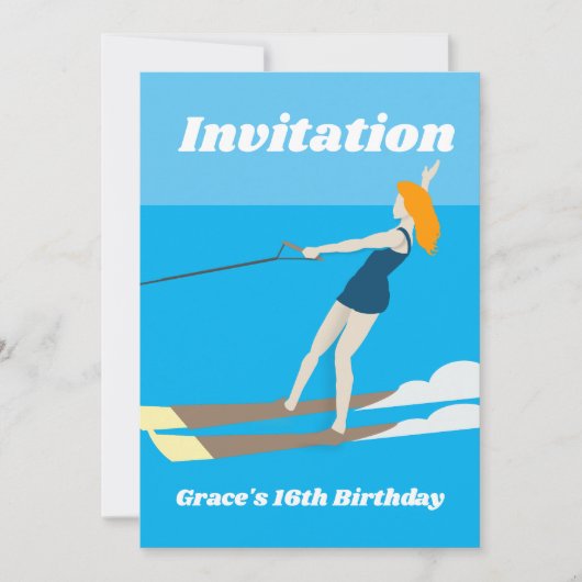 Waterski im Vintagen Stil Einladung (Vorderseite)