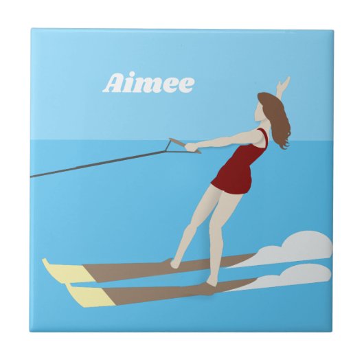 Waterski im Vintagen Stil Fliese (Vorderseite)