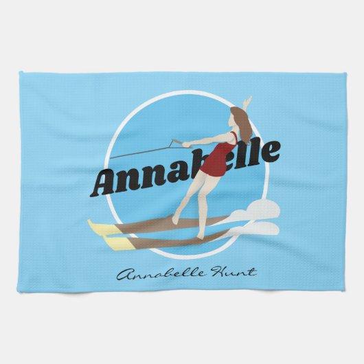 Waterski im Vintagen Stil Geschirrtuch (Horizontal)