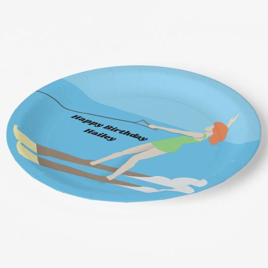 Waterski im Vintagen Stil Pappteller (Schrägansicht)