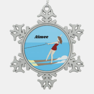 Waterski im Vintagen Stil Schneeflocken Zinn-Ornament