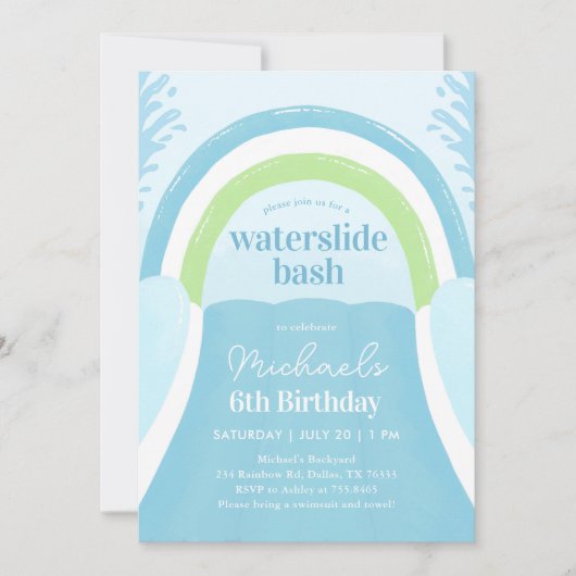 Waterslide Bash Sommer Geburtstag Einladung (Vorderseite)