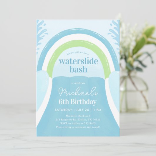 Waterslide Bash Sommer Geburtstag Einladung (Stehend Vorderseite)