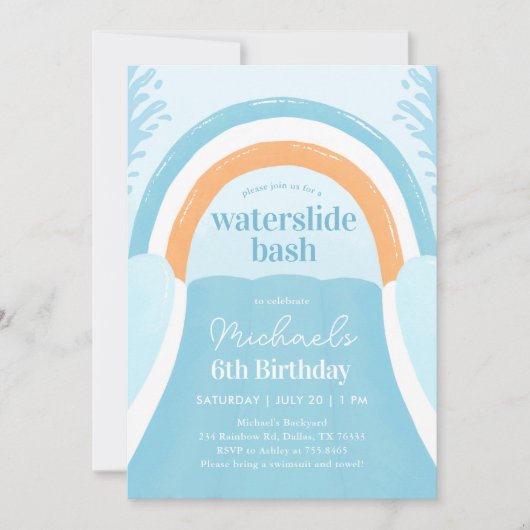 Waterslide Bash Sommer Geburtstag Einladung (Vorderseite)