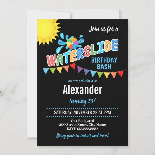 Waterslide Geburtstagsparty Einladung (Vorderseite)