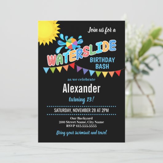 Waterslide Geburtstagsparty Einladung (Stehend Vorderseite)