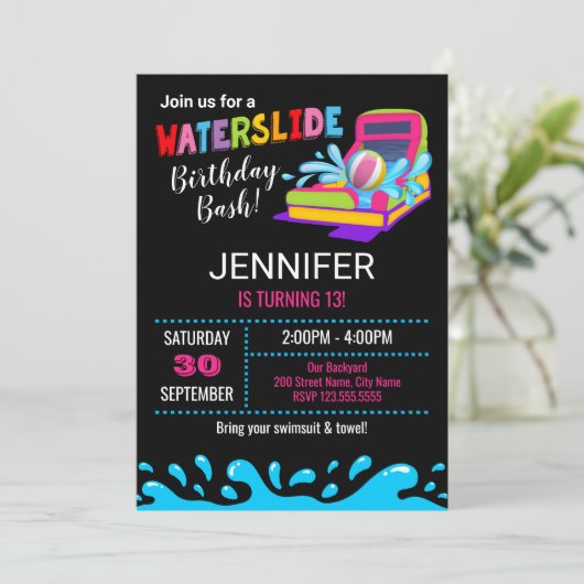 Waterslide Geburtstagsparty Einladung (Stehend Vorderseite)
