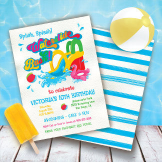 Waterslide Pool Party BIrthday Bash Einladung