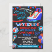 Waterslide Splish Splash Birthday Red White Blue Einladung (Vorderseite)