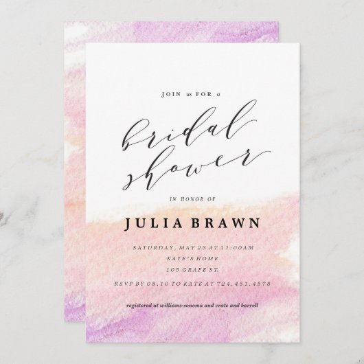 WATERTCOLOR Brautdusche Einladung (Vorne/Hinten)