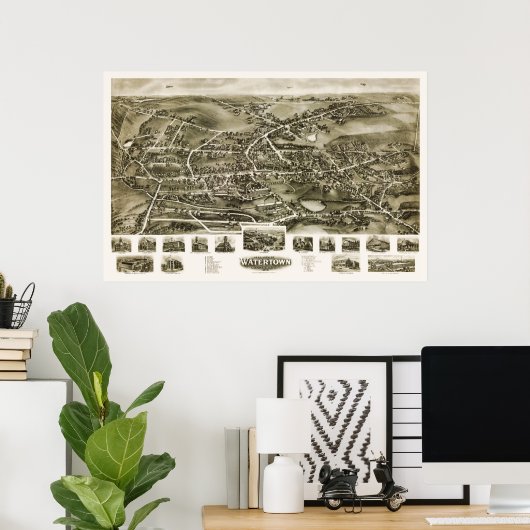 Watertown, CT Panoramic Map - 1918 Poster (Heimbüro)
