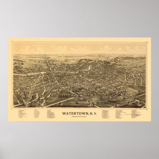 Watertown, NY Panoramic Map - 1891 Poster (Vorne)