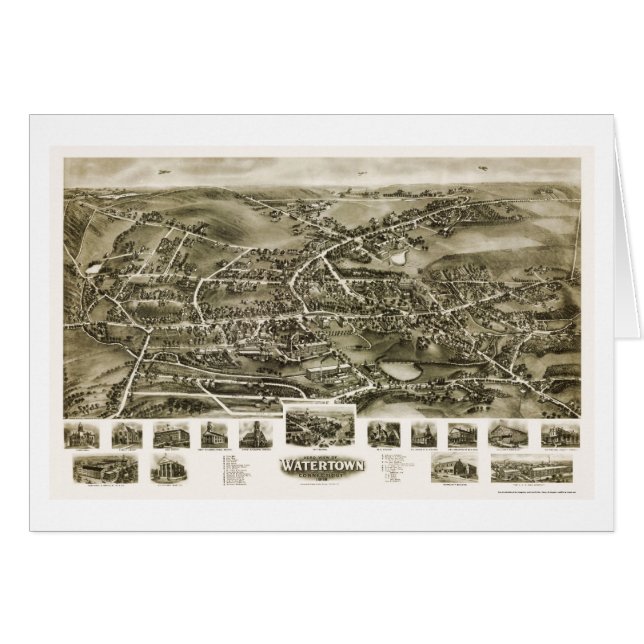 Watertown, panoramische Karte CT - 1918 (Vorderseite (Horizontal))