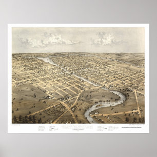 Watertown, panoramische Karte WI - 1867 Poster