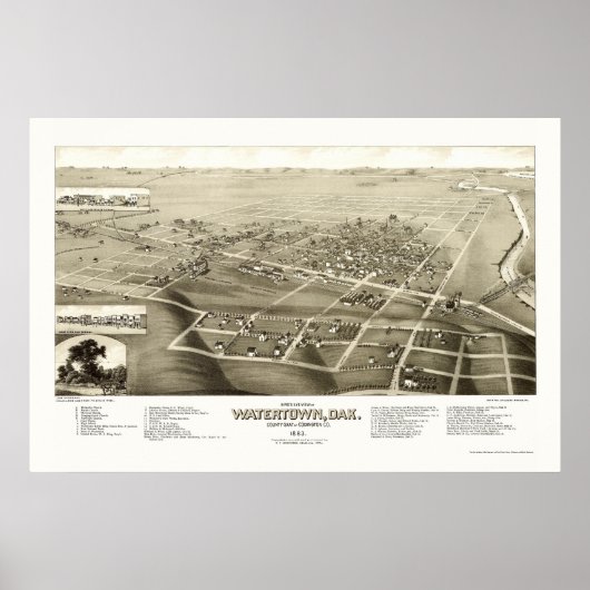 Watertown, SD Panoramic Map - 1883 Poster (Vorne)