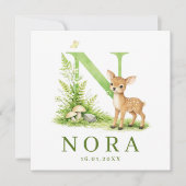 Waterverf Hert Monogram N Geboortekaartje   Karte (Vorderseite)