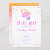 Waterverf roze pacifier babyshower einladung (Vorne/Hinten)