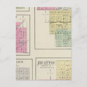 Waterville, Beattie, Oketo und Barrett, Kansas Postkarte