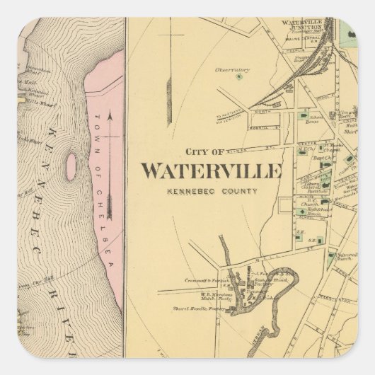 Waterville, Kennebec Co Quadratischer Aufkleber (Vorderseite)