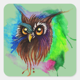 Watery Wood Owl Quadratischer Aufkleber