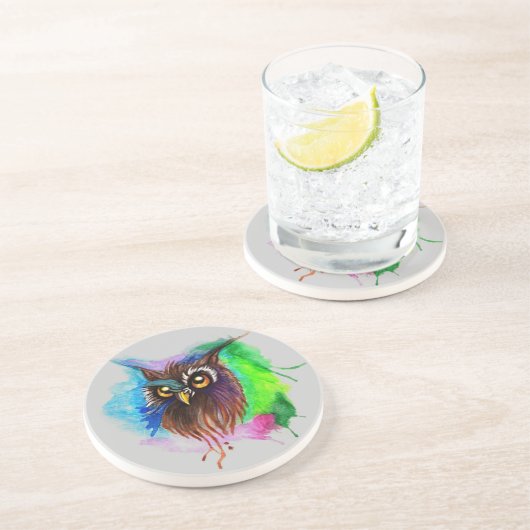 Watery Wood Owl Sandstein Untersetzer (Seite)