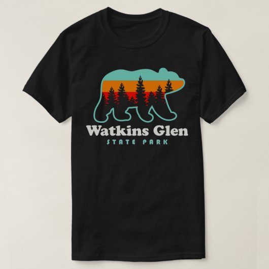 Watkins Glen Staat Park Wandern New York Retro Bär T-Shirt (Design vorne)