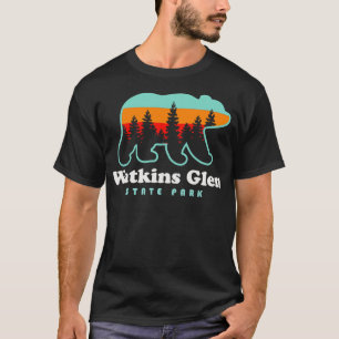 Watkins Glen Staat Park Wandern New York Retro Bär T-Shirt