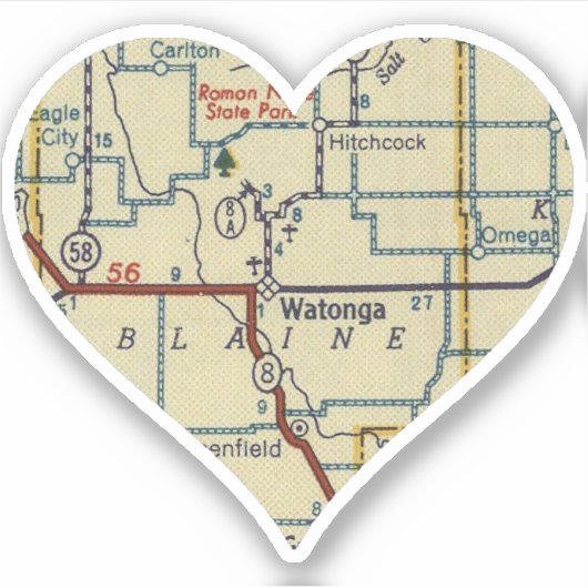 Watonga OK Retro Map Aufkleber (Vorderseite)