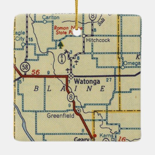 Watonga Oklahoma Vintage Karte Keramikornament (Rückseite)