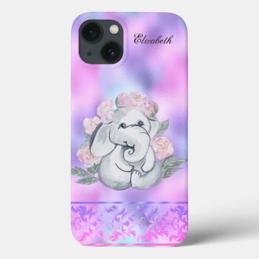 Watrercolor Elephant Blume Holografisch Case-Mate iPhone Hülle (Rückseite)