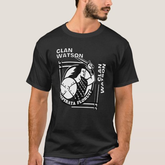 Watson Clan Gaelic Motto Swordsman T-Shirt (Vorderseite)