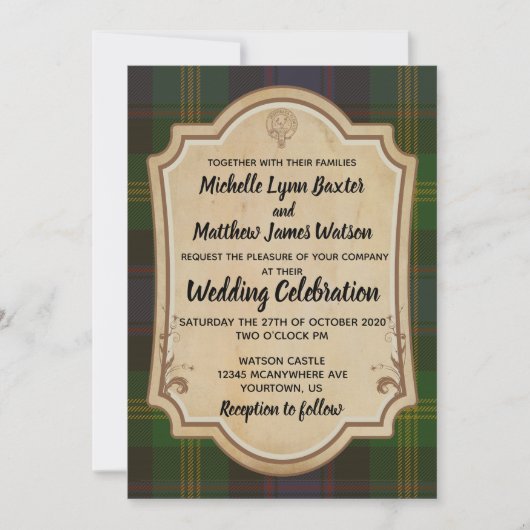 Watson Tartan Wedding Einladung (Vorderseite)