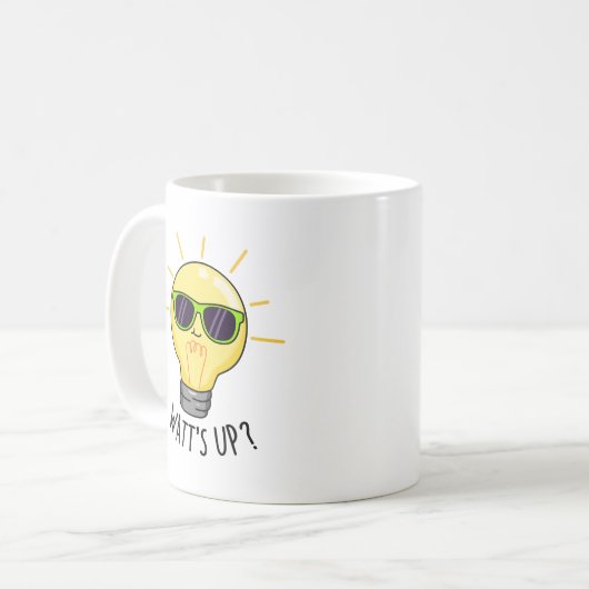 Watt up Funny Light Bulb Pun Kaffeetasse (Vorderseite Links)