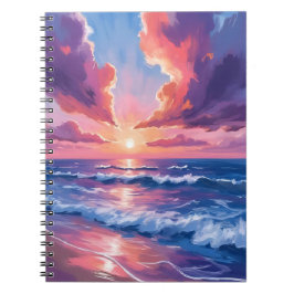 Wattewolken-Strand-Sonnenuntergang-Ozean-Aquarell Notizblock
