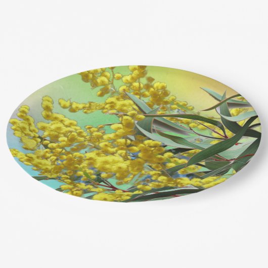 Wattle & Gum Blätter Australian 9" Pappteller (Schrägansicht)
