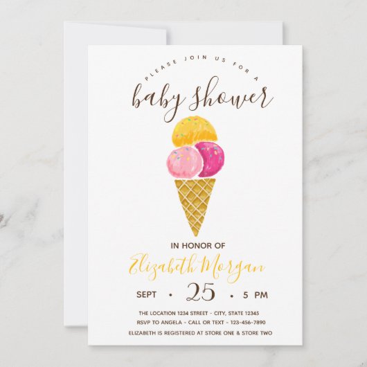 Watwecolor Eis, Streifen Babydusche Einladung (Vorderseite)