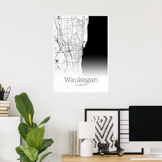 Waukegan Map - Illinois - City Map Poster (Heimbüro)