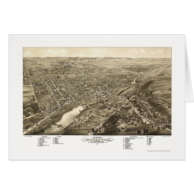 Waukesha, panoramische Karte WI - 1880 (Vorderseite (Horizontal))