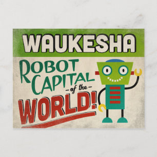 Waukesha Wisconsin Roboter - Lustiger Vintage Postkarte