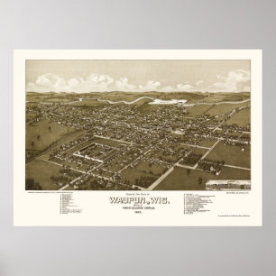 Waupun, panoramische Karte WI - 1885 Poster